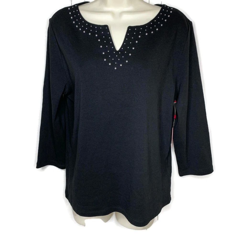 Rafaella Black Embellished Top Tunic Blouse NWT size Large